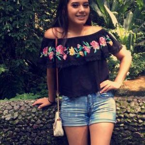 Flower Print Off The Shoulder Top